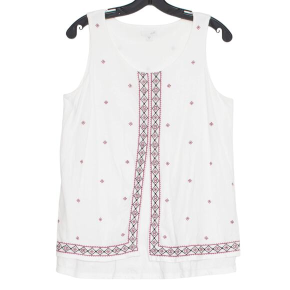 J Jill Tank Top Embroidered Boho Folk Peasant Festival Casual Summer White XS - Picture 1 of 5